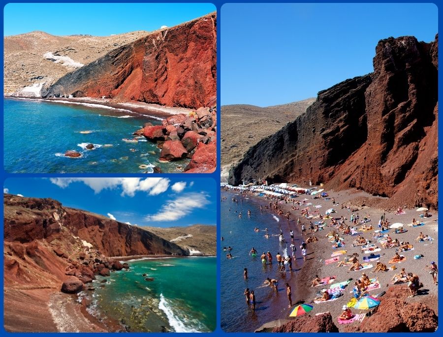 Red Beach là một trong những bãi biển nổi tiếng nhất Santorini với lớp cát đỏ sẫm độc đáo
