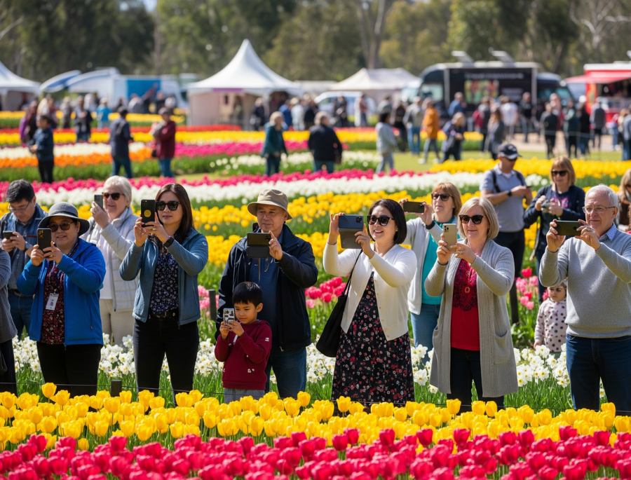 Có rất nhiều du khách tới tham quan chụp ảnh và check in tại vườn hoa