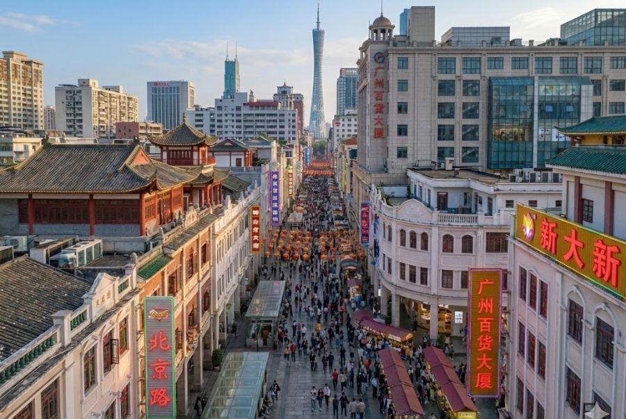 Phố đi bộ Bắc Kinh Lộ là một trong những tuyến phố sầm uất nhất tại Quảng Châu