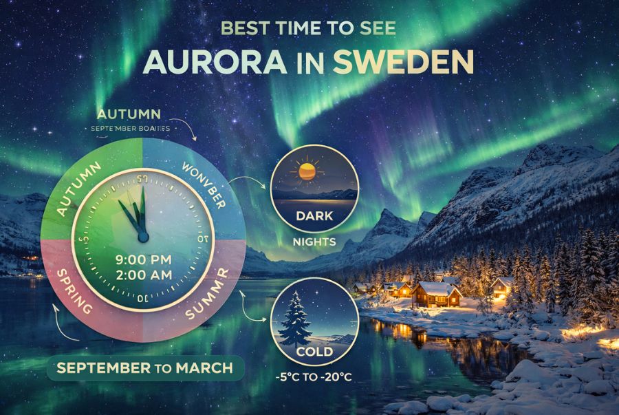 Giai đoạn từ tháng 11 đến tháng 2 được xem là “thời điểm vàng” để săn cực quang tại Lapland