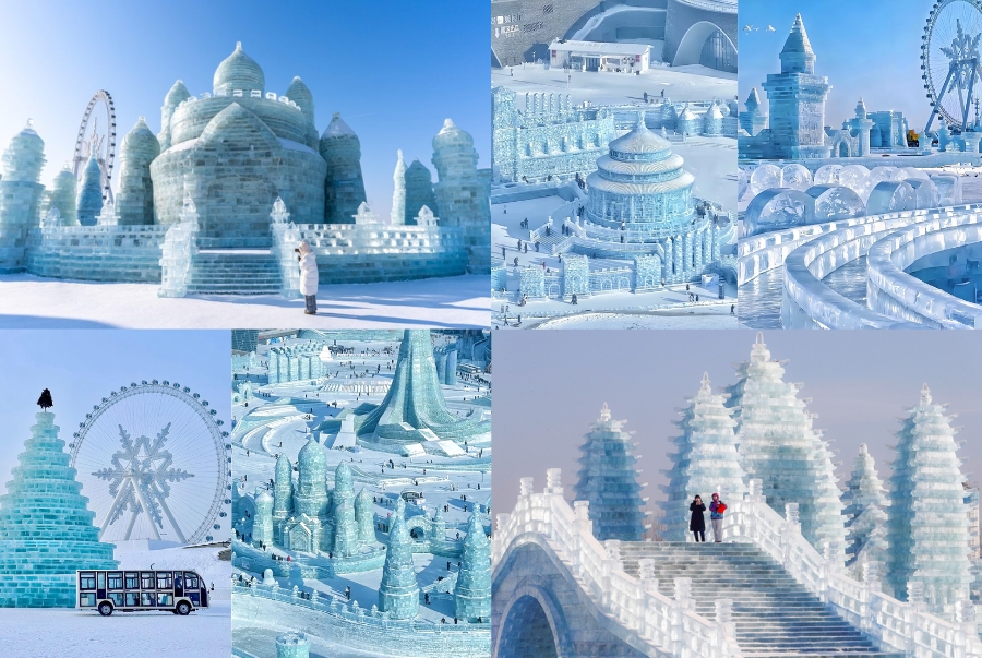Các công trình kỳ vĩ tại lễ hội được làm từ hàng nghìn khối băng trong suốt được cắt trực tiếp từ sông Tùng Hoa