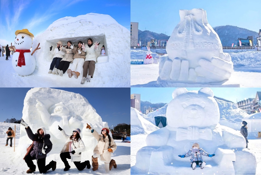 Trong lễ hội tuyết Daegwallyeong có rất nhiều tác phẩm tượng tuyết đáng yêu