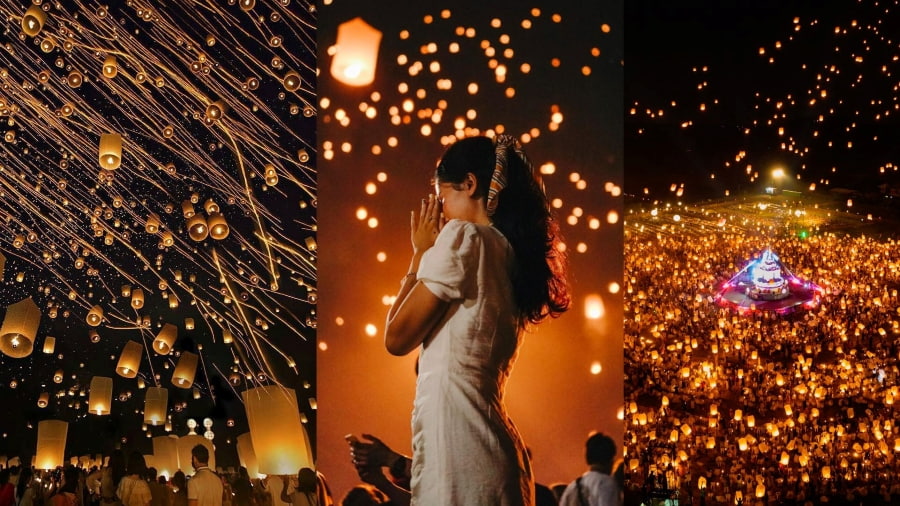 Màn thả đèn Khom Loy ngoạn mục là điểm nhấn của lễ hội khiến nhiều du khách bất ngờ và thích thú