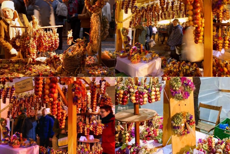 Những chùm hành tây được kết khéo léo tạo nên khung cảnh độc đáo giữa phố Bern