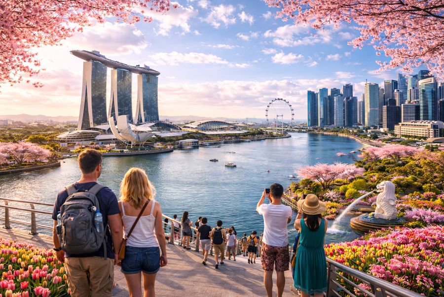Mùa xuân Singapore sở hữu không khí mát mẻ và dễ chịu, thích hợp cho các chuyến dạo chơi ngoài trời