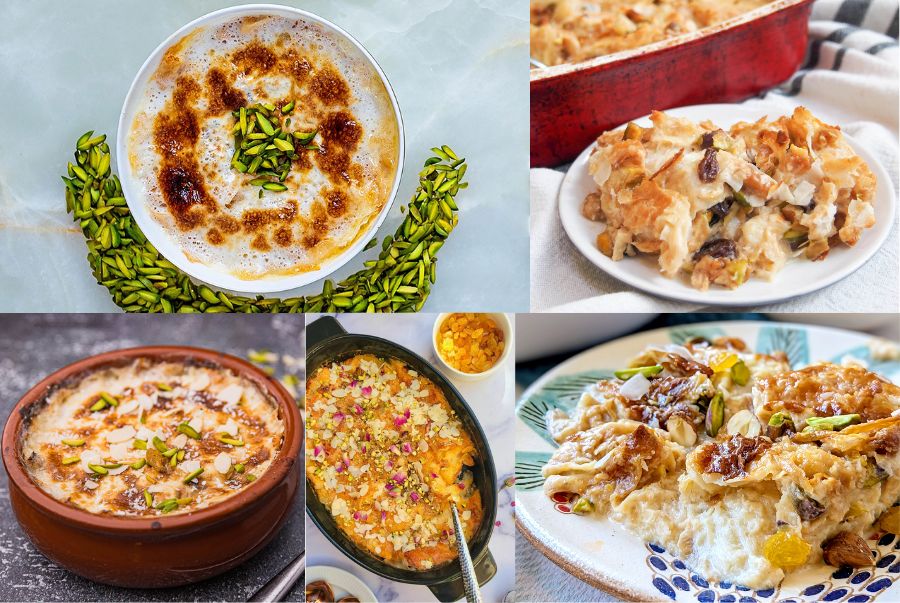 Umm Ali được làm từ bánh phyllo giòn tan xen kẽ với kem tươi, sữa đặc, nho khô, hạt hồ trăn, hạnh nhân và dừa bào