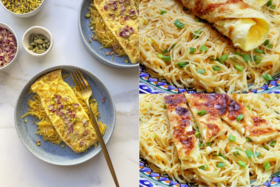 Balaleet là sự kết hợp hoàn hảo của mì sợi vermicelli chiên vàng giòn, trộn cùng đường, nghệ tây và nước hoa hồng 