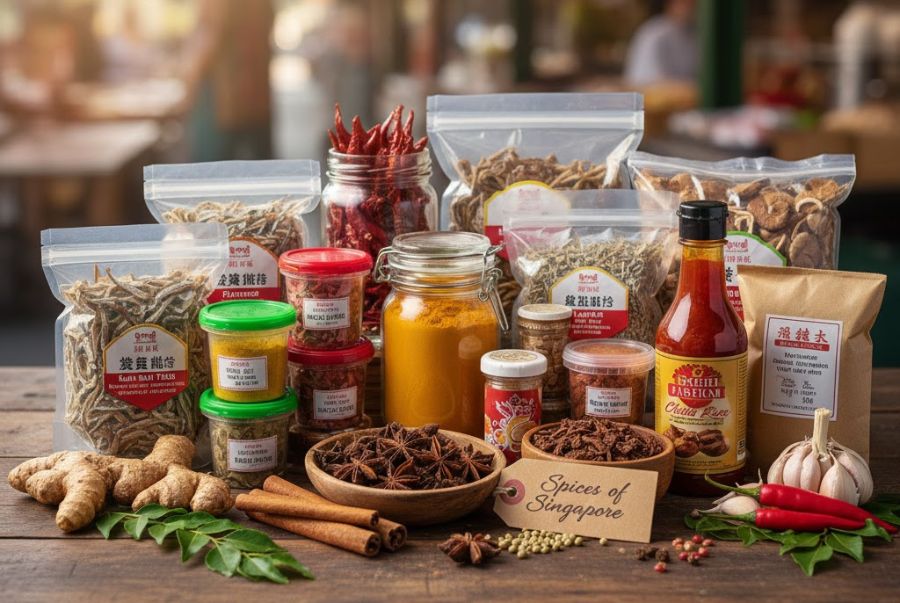 Các thực phẩm khô được đóng gói cẩn thận mà khách du lịch Singapore có thể dễ dang mang về