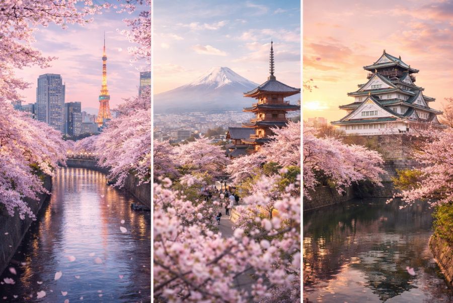 Tokyo, Kyoto và Osaka là ba thành phố gắn liền với hình ảnh hoa anh đào nở rộ vào mùa xuân