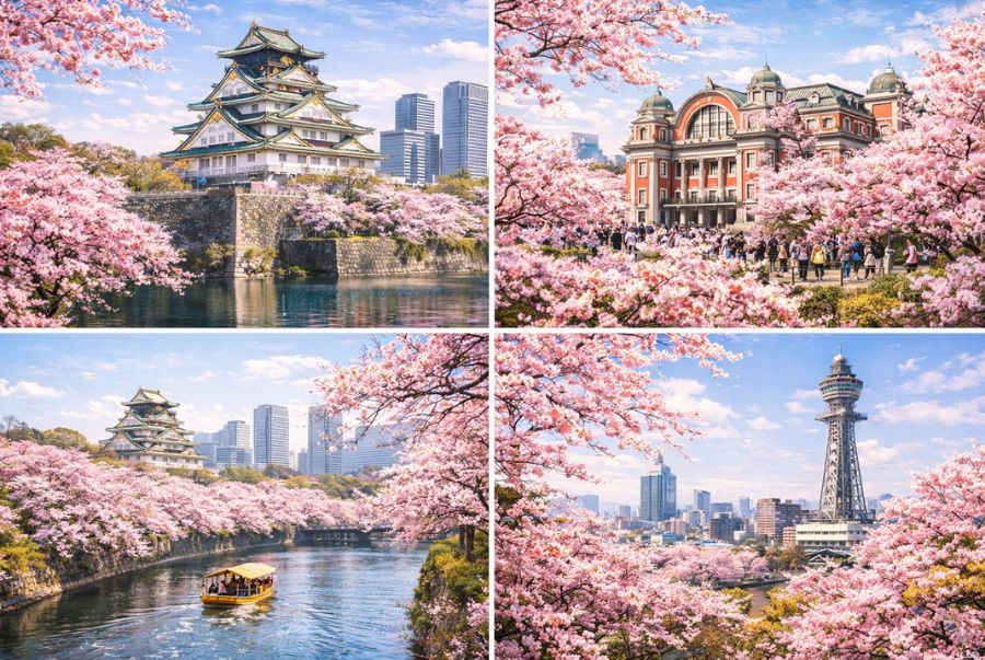 Các đia điểm ngắm hoa anh đào tại Osaka mang đến bầu không khí cởi mở và giàu tính cộng đồng