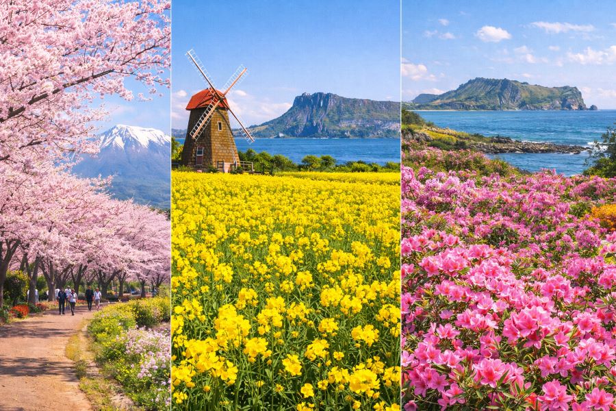 Mùa xuân được xem là thời điểm Jeju trở nên tuyệt đẹp với những mùa hoa rực rỡ