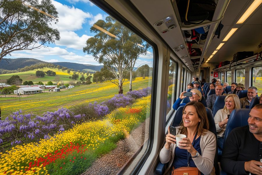 Khám phá mùa xuân nước Úc bằng tàu hỏa mang lại cảm giác thư giãn, chậm rãi, cho phép du khách hòa mình vào thiên nhiên