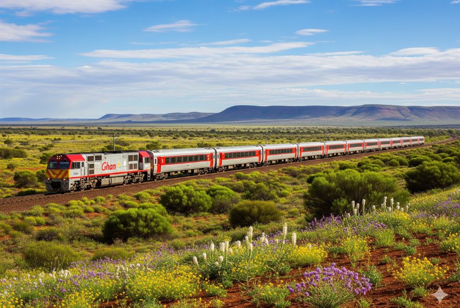 Toàn cảnh The Ghan băng qua những thước phim mùa xuân nước Úc