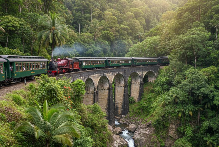 Kuranda Scenic Railway đưa du khách băng qua những điểm đến hfung vĩ của thiên nhiên