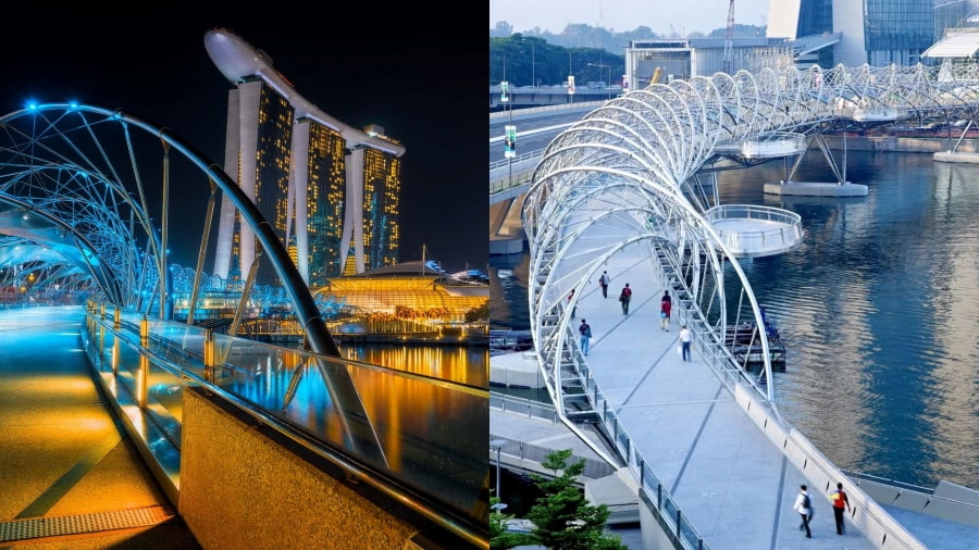 Helix Bridge là một cây cầu bộ hành với kiến trúc xoắn ốc độc đáo tại Singapore