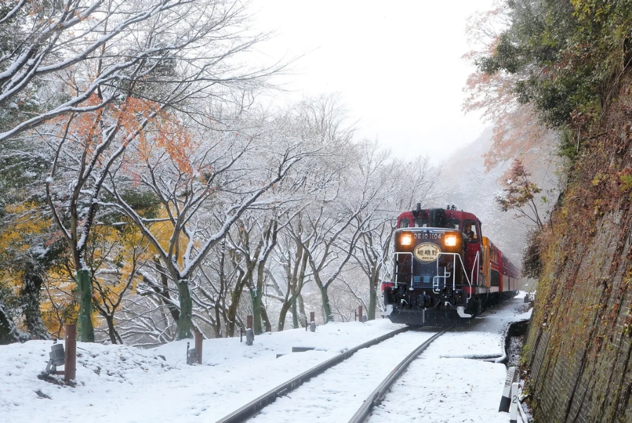 Sagano Scenic Railway là tuyến tàu chạy men theo sông Hozu cho phép du khách chiêm ngưỡng núi rừng Arashiyama