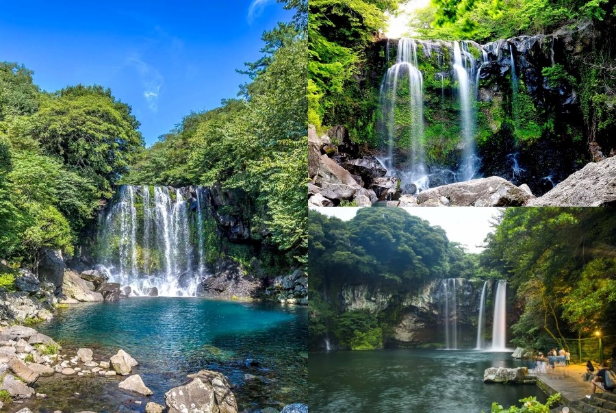 Thác Cheonjiyeon là địa điểm sở hữu khung cảnh thiên nhiên xanh mát