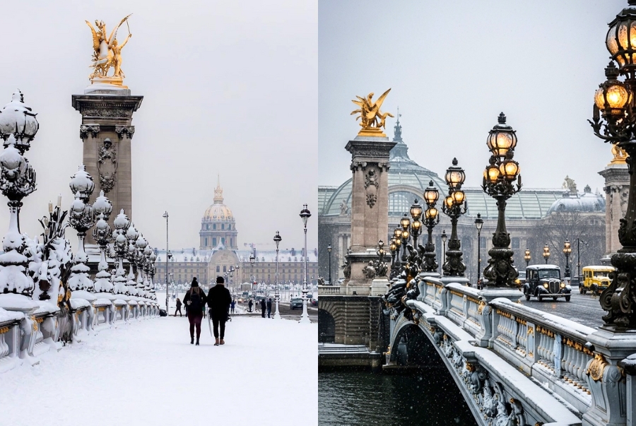 Cầu Alexandre III nổi bật với những ngọn đèn cổ điển hai bên cầu