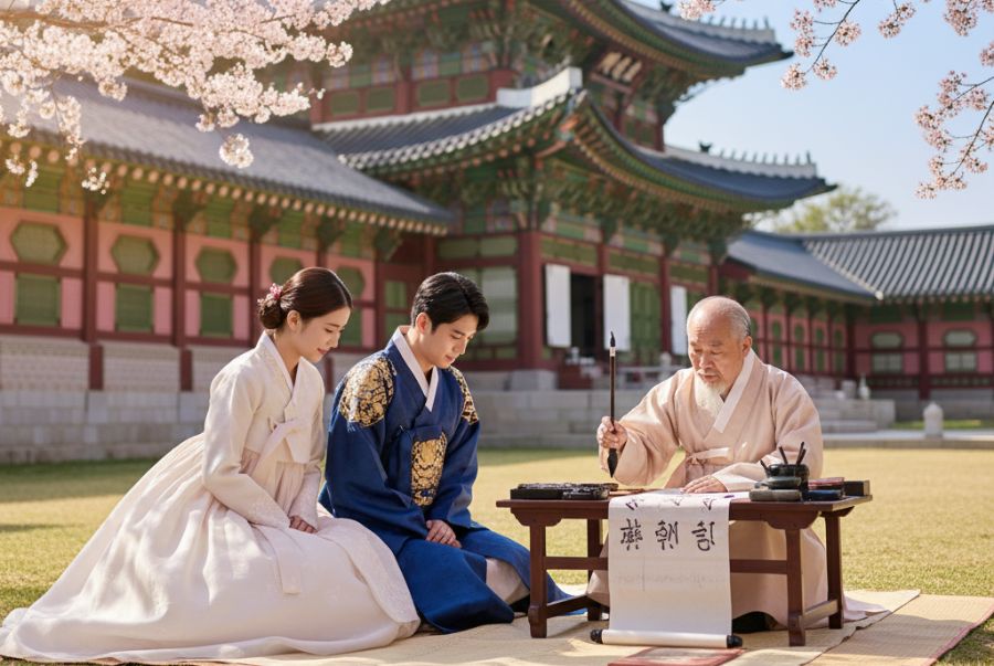 Trải nghiệm viết thư pháp là một hoạt động hấp dẫn tại Gyeongbokgung dịp đầu năm