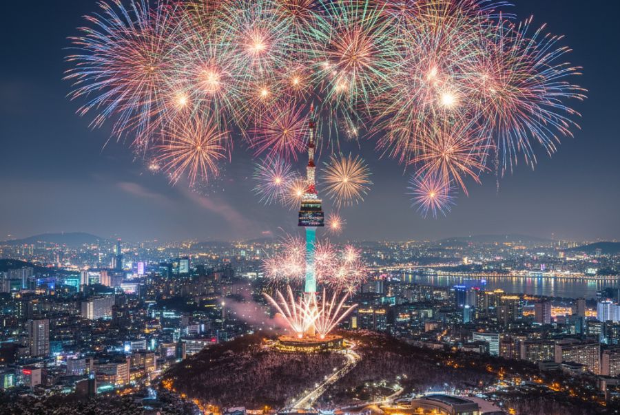 Thời điểm lý tưởng nhất để đến Namsan ngắm pháo hoa là từ 22h30 đến 0h30 khi pháo hoa đồng loạt phát sáng