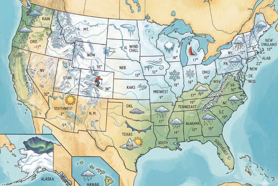 Toàn cảnh về thời tiết nước Mỹ từng khu vực