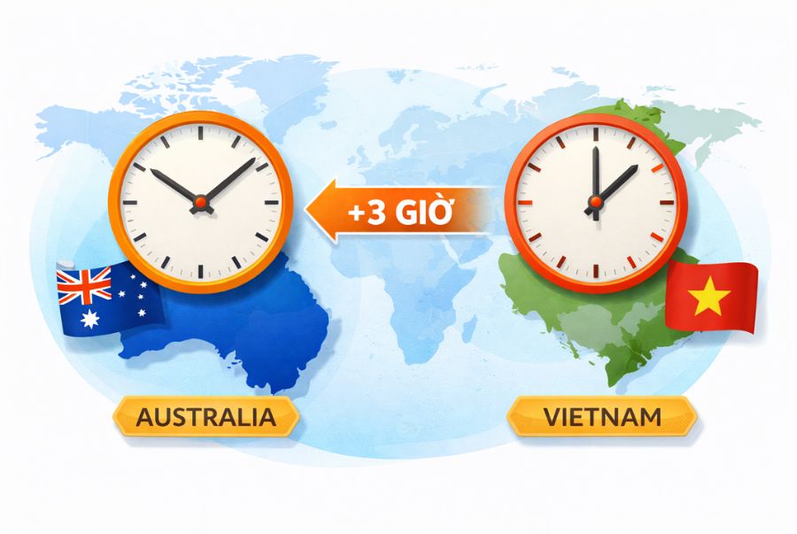 Việt Nam và Úc có sự chênh lệch thời gian khá rõ