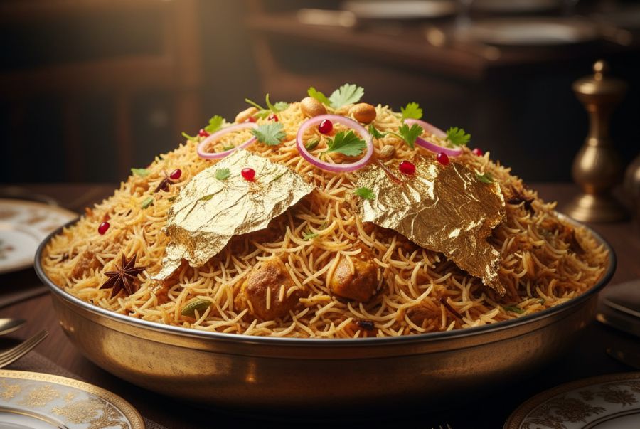 Golden Biryani là món cơm trộn truyền thống kết hợp lá vàng của người dân Dubai