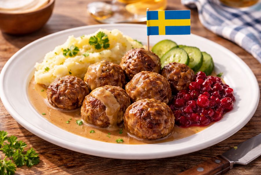 Köttbullar mang đến sự kết hợp hoàn hảo giữa các hương vị mặn, béo và chua