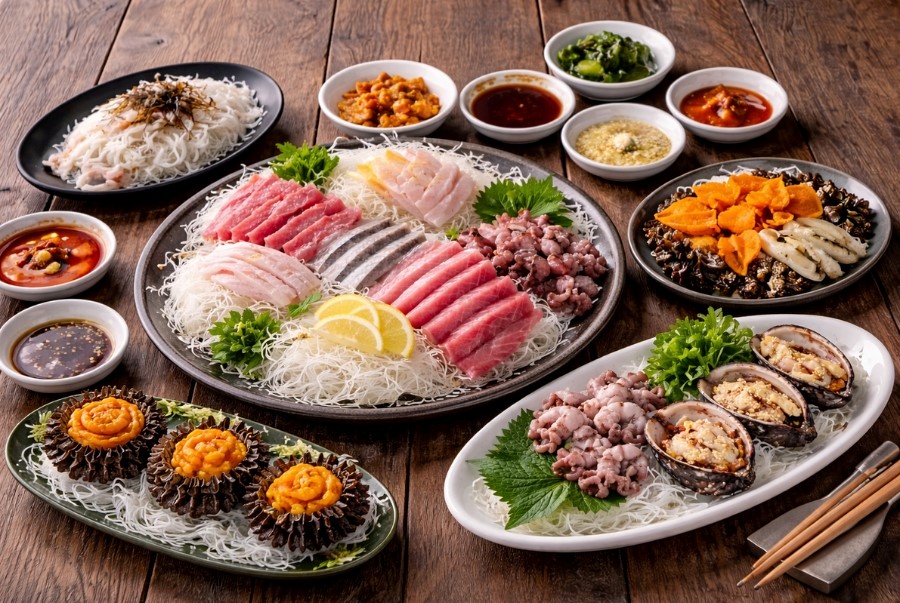 Hải sản sống là nét đặc trưng rất rõ của ẩm thực Jeju