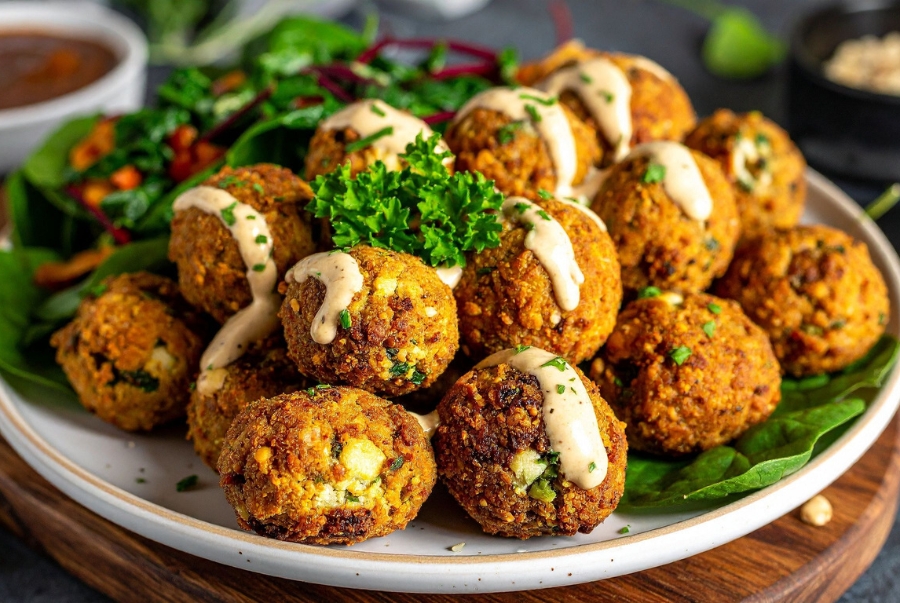 Món chay Falafel được làm từ đậu xanh hoặc đậu fava xay nhuyễn rồi chiên giòn