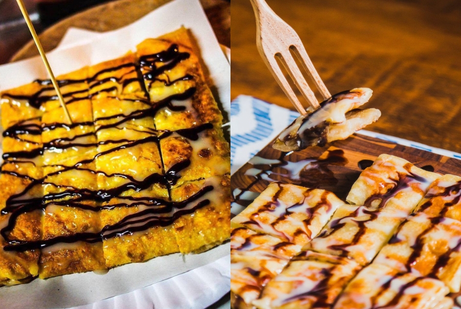 Bánh Roti Thái là món ăn vặt rất được các bạn trẻ yêu thích với miếng bánh giòn rụm ăn cùng sữa và chuối