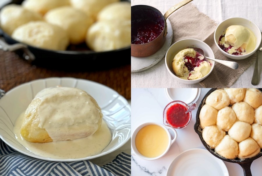 Dampfnudel là chiếc bánh bao ngọt truyền thống với lớp vỏ mềm thơm