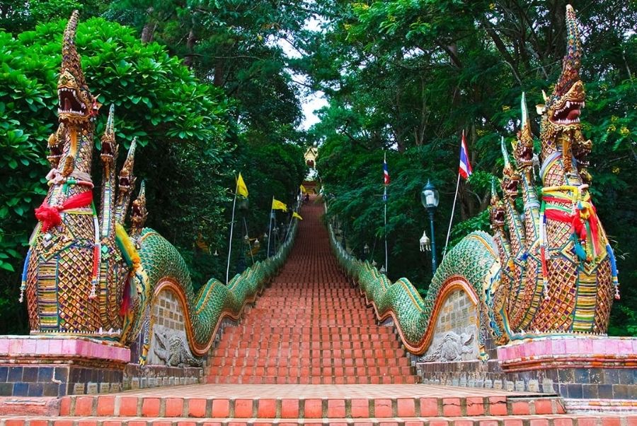 Cầu thang rồng Naga 309 bậc dẫn lên Chùa Doi Suthep