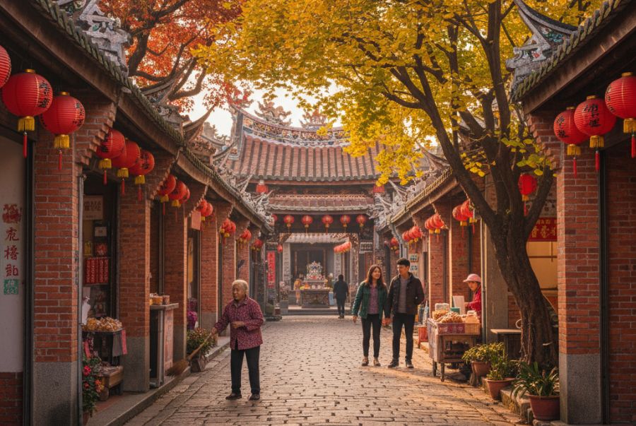 Lukang mùa thu như khoác lên mình tấm áo rực rỡ với hình ảnh lá phong vàng đỏ