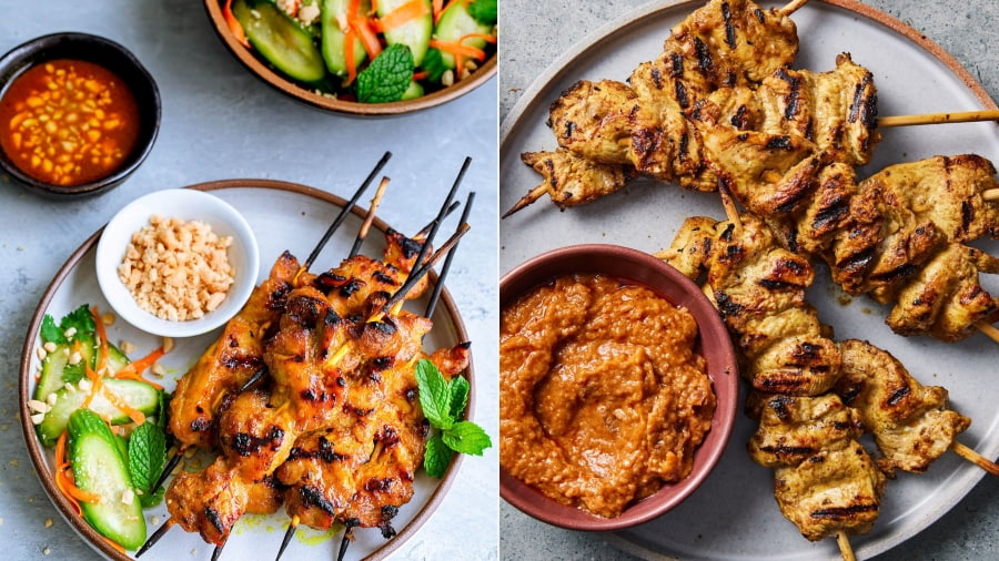 Satay là món thịt xiên nướng được ướp đậm đà và nướng trên bếp than hồng, thường là thịt gà, bò hoặc cừu