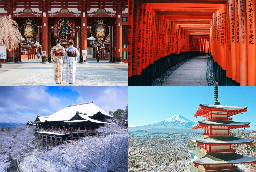 Vẻ đẹp cổ kính truyền thống của những đền chùa trong mùa đông