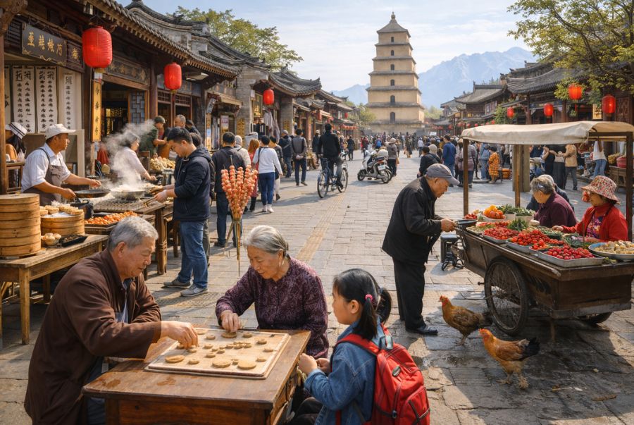 Khung cảnh sinh hoạt truyền thống tại đời sống Phố Cổ Tây An