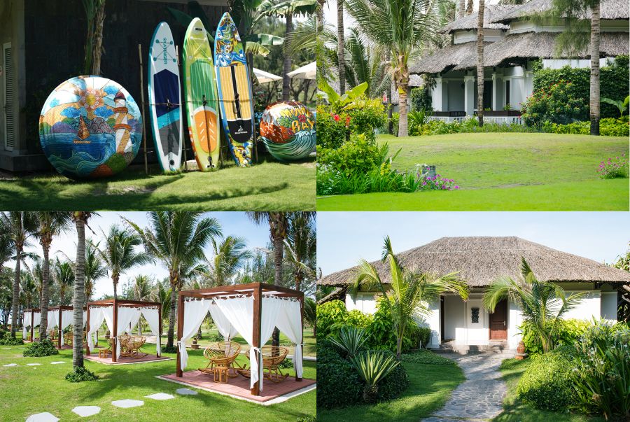 Muine Bay Resort nổi bật với kiến trúc mái vòm cong vút, họa tiết gốm sứ và cách bố trí mang đậm dấu ấn vùng đất cổ
