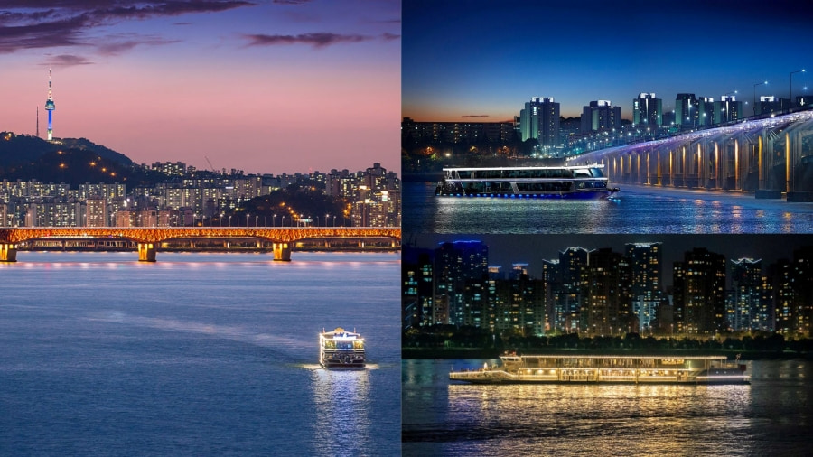 Du thuyền sông Hàn vào ban đêm mang đến một trải nghiệm lãng mạn và thư thái, khác biệt hoàn toàn với vẻ nhộn nhịp ban ngày của Seoul