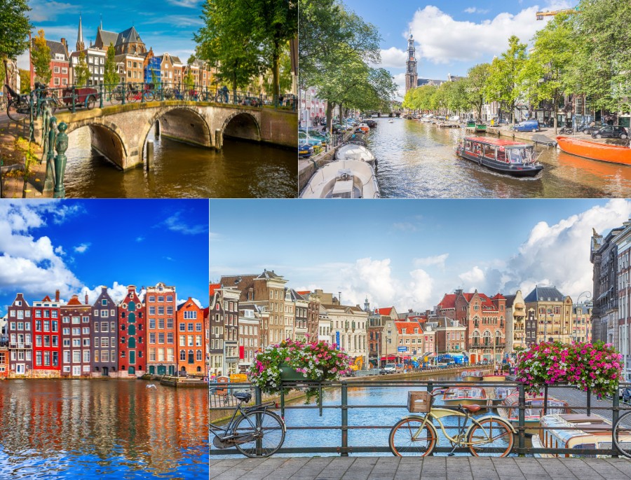 Vào mùa hè, Amsterdam tràn đầy sức sống với những hàng cây xanh rợp bóng ven kênh đào