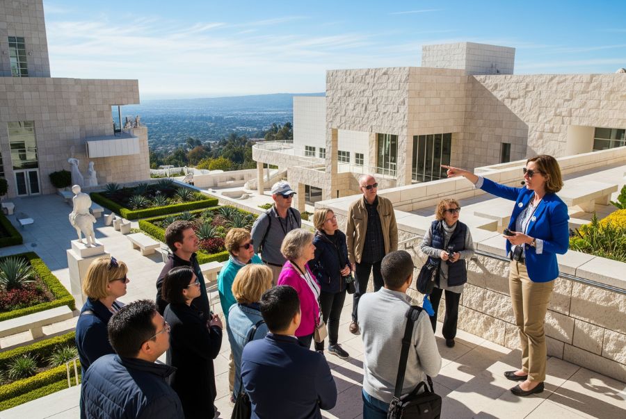 Getty Center cung cấp miễn phí bản đồ, thiết bị nghe thuyết minh và các tour có hướng dẫn viên