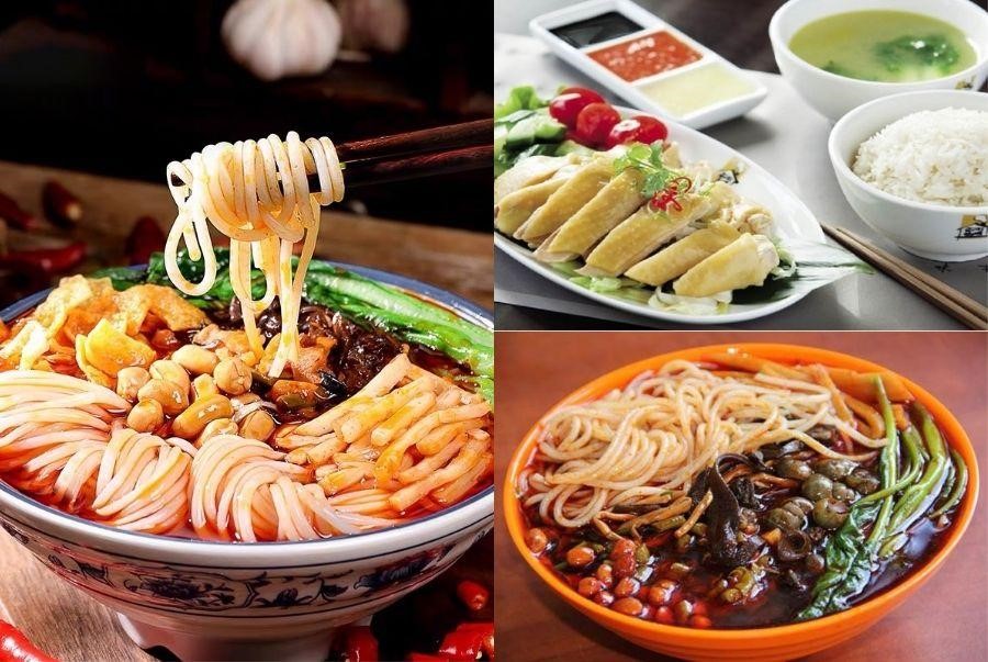 Ẩm thực Hải Khẩu hấp dẫn với cơm gà, bún gạo và bánh tráng cuốn thịt heo nướng đặc trưng