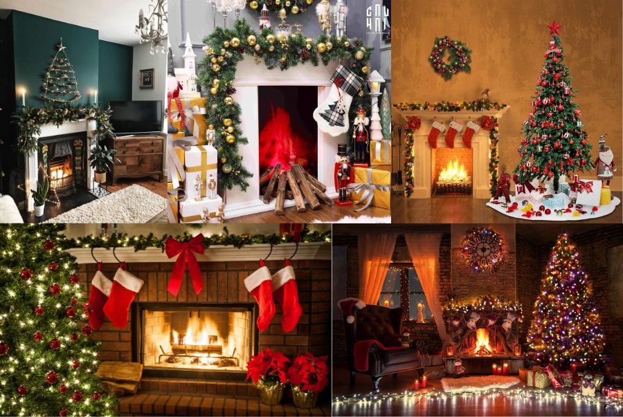 Một góc lò sưởi được trang trí đúng chuẩn phong cách Châu Âu