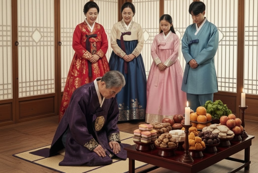 Nghi lễ quan trọng nhất của Seollal chính là cúng tổ tiên