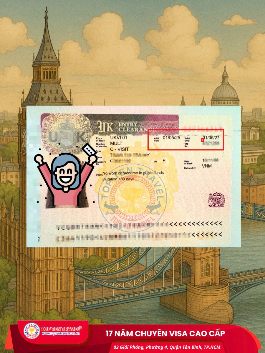Visa Anh Quốc có thời hạn 2 năm với hồ sơ khó được xin thành công tại Top Ten Travel