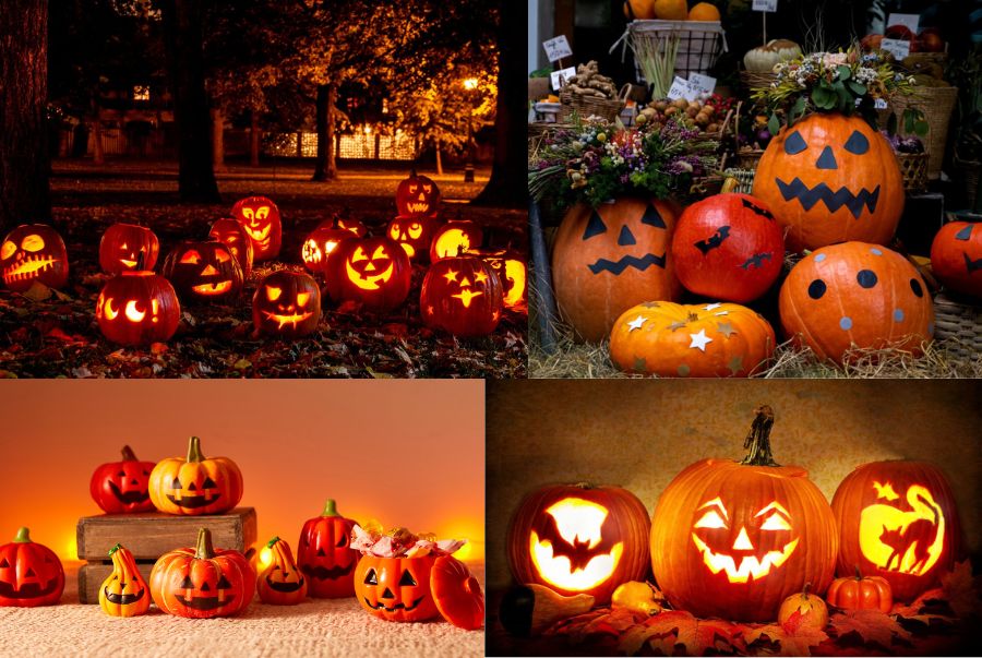 Hình ảnh những quả bí ngô khắc hình khuôn mặt ma quái là biểu tượng của Halloween