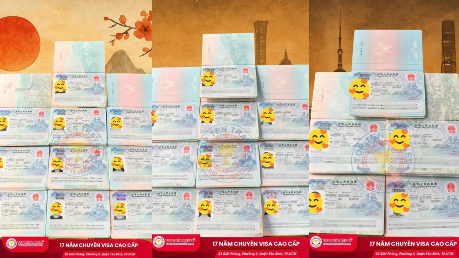 Hàng loạt tấm visa Trung Quốc thành công của các vị khách đã tin tưởng dịch vụ nhà Top Ten Travel