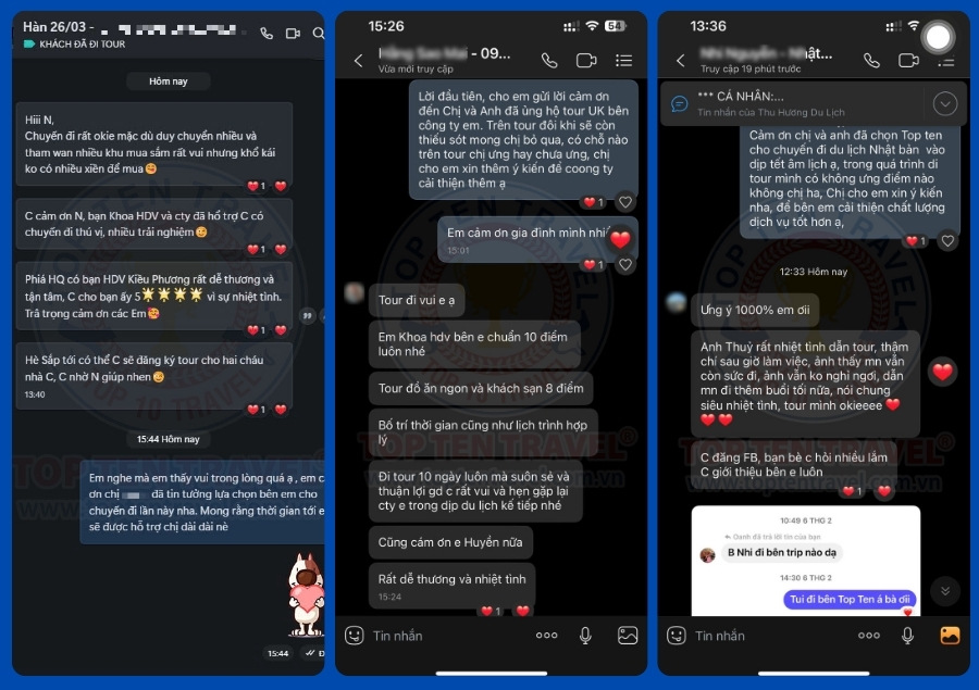 Những Feedback của Khách Hàng là lời khẳng định chân thật nhất về các dịch vụ tour của Top Ten Travel