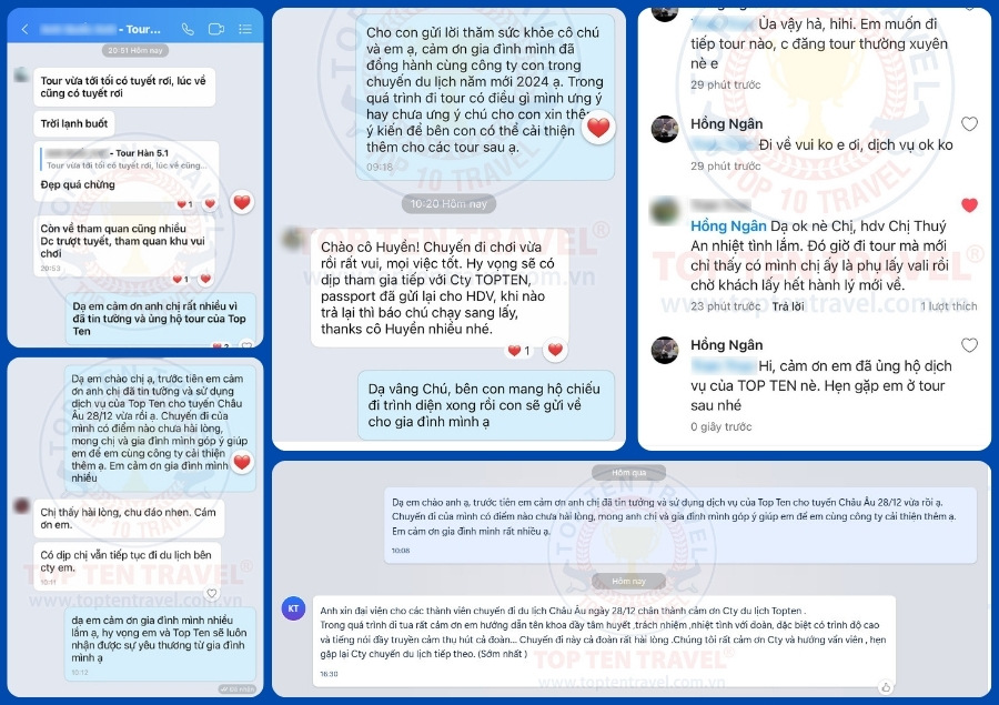 Một số các đánh giá chân thực được ghi nhận từ Khách Hàng nhà Top Ten Travel