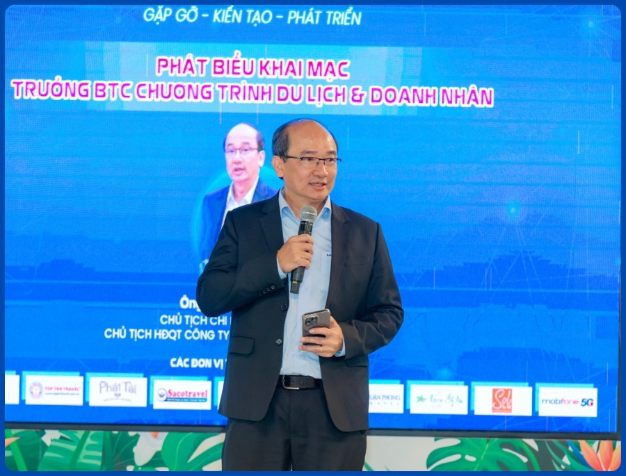 Ông Nguyễn Hữu Y Yên – Chủ Tịch Chi hội Lữ hành TP.HCM phát biểu khai mạc sự kiện